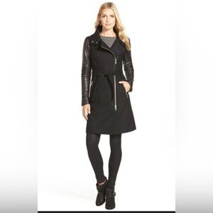 Mackage Dale Black Trench Coat with Leather Sleeves